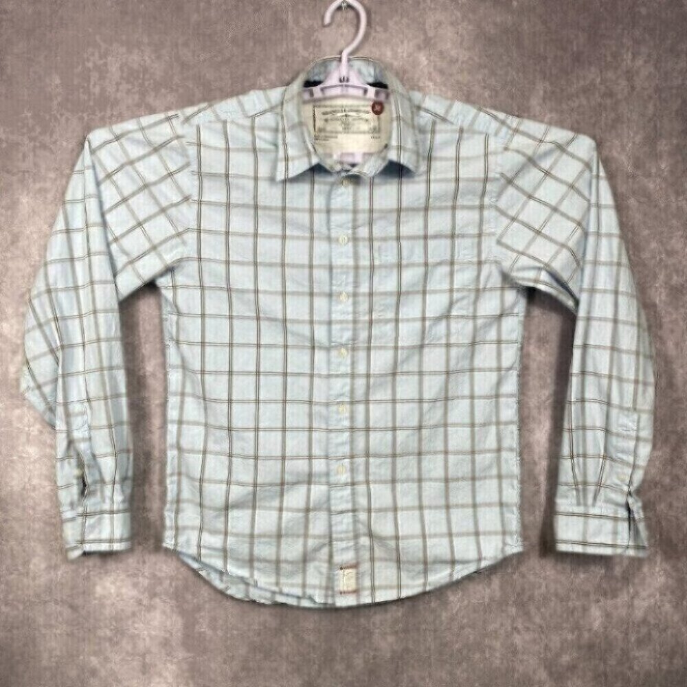Wrangler Shirt Mens Medium Blue Plaid Western Country Long Sleeve Pocket Collar